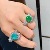 Cluster Anneaux Megin D Argent Rempli Vert Bleu Tourmaline Pierre De Luxe Zircon Vintage Boho Pour Les Femmes De Mariage Couple Cadeau Bijoux