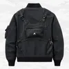 Men's Jackets Men Hip Hp Cargo Techwear Bomber Multi Pockets Black Military Varsity Outwear Coats Solid Color Patchwork