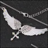 Pendant Necklaces Angel Wing Necklace Ladies Imitation Crystal Choker Guardian Women Biker Jewelry Gifts Her Girl Cross Drop Deliver Dh3Ho
