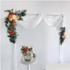 Dekoracyjne kwiaty wieńce 2PC Autumn Wedding Arch Tacdrop ​​Wall Decor Road prowadzą sztuczny rząd