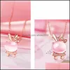 Pendant Necklaces Wholesale Cz Crystal Pink Opal Necklace Chokers Rose Gold Sier For Women Girls Ross Quartz Cute Gift Drop Delivery Dh60M