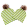 Bérets 2 pièces maman et bébé correspondant chapeau enfants hiver chaud fourrure de raton laveur Bobble Beanie coton tricoté enfants maman chapeaux casquettes