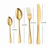 Servis uppsättningar Western Table Dinner Set Gold Stainless Steel Cutary Dining Knife Fork Spoon tesked Köksverktyg starkt ljus