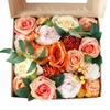 Flores decorativas combinar artificial rosas laranja queimadas com caixa de caule para o conjunto de peças centrais de buquê de noiva de casamento diy