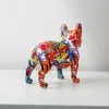 Decorative Objects Figurines Creativity Modern Colorful French Bulldog Statue Wholesale Graffiti Office Ornaments Printing Resin Dog Home Decor Crafts 230111