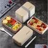 Lunch Boxes Bags Double Layer Box 1200Ml Wooden Feeling Salad Bento Boxes Microwave Portable Container For Workers Student 0106 Drop Dhcud