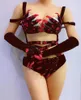 Scene Wear Hollow Out Sleeveless Halter Bodysuits Red Black Beaded Women Terrible Roll Spela Costumes Nightclub Outfit