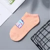 Chaussettes en coton pour femmes, mode, dessin animé, cheville invisible, été, japonais, blanc, noir, bateau, décontracté, doux, courtes pour filles