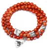 Strand 108 Mala Perles Naturel Rouge Pierre Wrap Bracelet Cristal Yoga Collier Méditation Chapelet Lotus Alliage Charme Bracelets