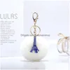 Keychains Lanyards Cute Tower Guitar Fur Key Chain Fake Ball Chains Fluffy Pompon Keyring Bag Charms Ring Llaveros Chaveiros Drop Dhvub