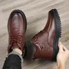 Bottes Hommes Classique Casual Semelles Épaisses En Cuir Chaussures Style D'hiver Peau De Vachette Laine Cachemire Thermique Coton Hommes