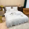 Beddengoedsets 2023 Kant Borduurset Katoen Wit Romantische Princess Wedding Quilt/Dekbedoverkap Linnen kussenslijnen