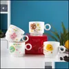 Tasses 260ml Tasse Couple Tasses En Céramique Fille Mignonne Tasse D'eau Avec Couvercle Petit Déjeuner Créatif Maison Café Livraison Jardin Cuisine Salle À Manger B Dhqdi