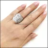 Обручальные кольца очарование женское белое хрустальное каменное кольцо набор роскоши для женщин Винтаж свадебной площадь Оптом 1857 T2 Del Dhvsy