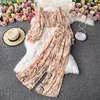 Frauen Zwei Stück Hosen Böhmischen Frauen Floral Chiffon Set Sexy Quadrat Kragen Kurzes Hemd Und Hohe Taille Weibliche 2 stücke Sommer 2023