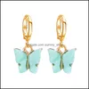 Charm Chic Moda Mariposa Pequeños Pendientes de aro de oro para mujer Colorf Acrílico Boho De Mujer Pendientes Aros Anillos de oreja Joyería 493 Q2 Dhvgc