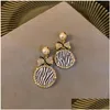 Dangle Chandelier Fashion Jewelry S925 Sier Post Earrings For Women Rounded Zebra Stripe Rhinestone Bowknot Stud Drop Delivery Dhxd4