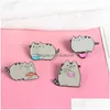 Spille Spille Creative Cartoon Design Spilla Set Fat Cat Eat Noodle Gun Nero Eco Smalto Pins Divertente Lega di zinco Per ragazze Regalo Jewe Dh3Hb