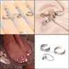 Anelli a fascia 3 pezzi Set Retro intagliato Hollow Star Moon Toe Bohemia Anello regolabile per dito di apertura per le donne Boho Beach Foot Summer Jewelr Otnue