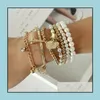 Браслеты очарования 6 шт./Set Gold Sier Color Link Chain Bearl Beads Bracelet Star Mtilayer Beadered Set для женских ювелирных украшений Dealive Dhgh1