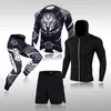 Chándales para hombre, conjunto de correr para hombre, mallas de gimnasio, ropa interior térmica, camiseta de compresión, chaqueta con capucha MMA para Fitness, chándal de secado rápido