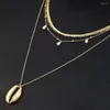 Choker Bohemian Multilayers Pearl Shells Charm Chain Necklace Metal Shell Pendant For Women Beach Wedding Party Jewelry