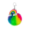 Keychains Lanyards Fashion Pompoms Keychain Rainbow Plush Hairball Key Chains Decorative Pendant For Women Bag Charms Accessories Dh2Lk