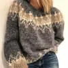 Suéteres femininos moda o pescoço argyle suéter de malha de malha roupas de inverno roupas de inverno