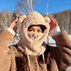 Berets Winter Cute Cartoon Bear Ear Lamb Plush Warm Caps Scarf Set Mask Thickened Protection Hat Women Girl Year Gift