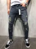 Herr jeans spring långa smala blyertsbyxor rippade hål 2023 herr mode tunna mager för män hiphop byxor kläder kläder