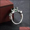 Avec pierres latérales émeraude bague pour femmes mode couleur or incrusté vert Zircon anneaux de mariage mariée fiançailles bijoux livraison directe Dhyng