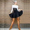 Sahne Giyim Kadınlar İçin Latin Dans Elbisesi Yeşil Beyaz Siyah Uzun Kollu Profesyonel Sumba Dans Etek Yetişkin Rumba Elbise