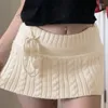 Röcke NORMOV Gestrickte Mini Skinny Low Taillierte Kurze Frauen Schnüren Niedlichen Süßen Frühling Herbst Chic Rock