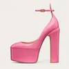 Dress Shoes Women's Sexy Platform Pumps Round Toe Chunky Block High Heels Patent Leather Ankle Buckle Strap Party Wedding