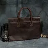 Maletines de cuero genuino con cremallera para hombre, bolsa de mensajero, bolsos de oficina, portátil Crazy Horse, Maletines de 14 pulgadas para Hombre