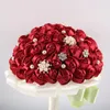 Fiori decorativi Est 1 pz/lotto Rosso Artificiale Royal Wedding Mazzi Damigella D'onore di Cristallo Bouquet Da Sposa De Mariage