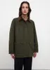 Women's Jackets Zipper Label T0teme Autumn Winter Women Jacket Cotton Turn Down Full Sleeve Oversize Army Green Patch Coat 230111