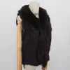 Gilet en fausse fourrure de lapin véritable pour femmes, gilet sans manches tricoté haut de gamme avec veste de raton laveur naturel, manteau 230112