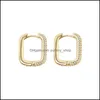 Hoop Huggie Minimalist Geometric Square Crystal Small Earrings For Women Fashion Gold Color Metal Earring Ear Buckle Jewelry Drop D Dh3Wt