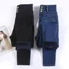 Damesjeans dames plus fluwelen superhoge taille sexy magere winterwarmte buikbuik retro blauw zwart dikke elastische denim potloodbroek