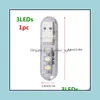 Oggetti decorativi Figurine Mini USB portatile Led Book Light Dc5V Tra Lampada da lettura luminosa 3Leds 8Leds Luci per Power Bank Pc La Dhka0