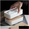 Lunch Boxes Bags Double Layer Box 1200Ml Wooden Feeling Salad Bento Boxes Microwave Portable Container For Workers Student 0106 Drop Dhcud