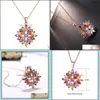 ペンダントネックレスMTicolor Stones CZ for Women Flower Cubic Zirconia Crystal Rose Gold Color Small Jewelry Drop Delivery Pendants OTBVV