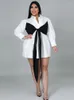 Robes de taille plus chemise blanche Repliez le collier long manches longues Femmes de fête d'anniversaire de soirée décontractée 4xl 5xl robes