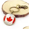 Porte-clés Chaîne de drapeau national du Canada Vintage Time Gem Cabochon Bague Bronze et Sier Couleur Titulaire Drop Livraison Bijoux Dhlzb