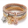 Link Bracelets Chain 3Pcs/Set Fashion Crystal Key Lock Elastic Charm For Women Gold Color Creative Popcorn Corn Jewelry