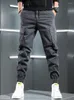 Männer Hosen Schwarz Herbst Cargo Männer Street Hip Hop Herren Stretch Kordelzug Jogger Hosen Mann Baumwolle Große Taschen Casual