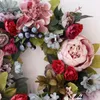 Fleurs décoratives Simulation pivoine couronne rotin guirlande ronde décoration fleur artificielle fausse porte tenture murale ornement