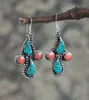 Dangle Boucles D'oreilles Lustre Mode Rétro Couleur TURQUOISE CACTUS Tournesol Bohème Ethnique Antiquités Argent Sculpté Métal Fourchette Partie Femme