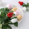 装飾的な花20ピース本物のタッチプラスチック人工ローズバッドフラワーブランチレッドピンクの結婚式バプテスマの誕生日の装飾